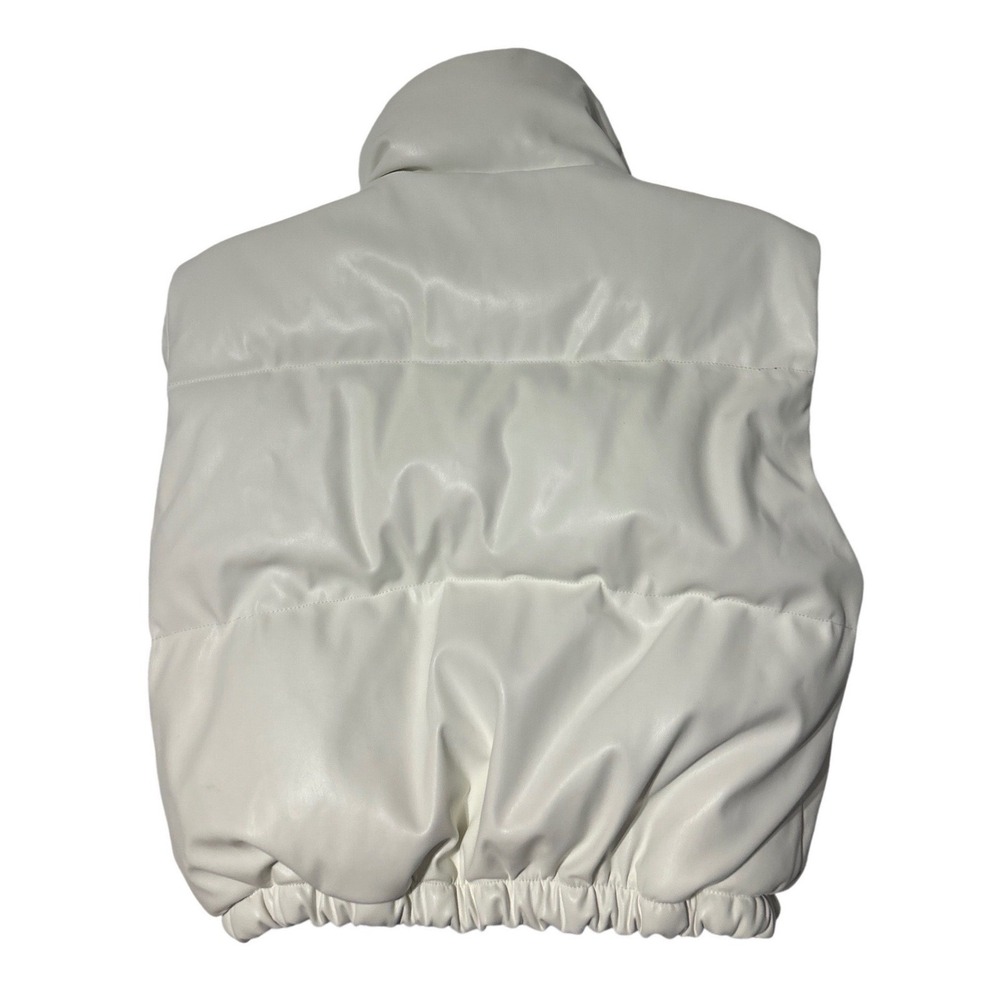 COMMENSE Women White Faux Leather Puffer Vest Cropped High Funnel Neck Zip S - Picture 4 of 6